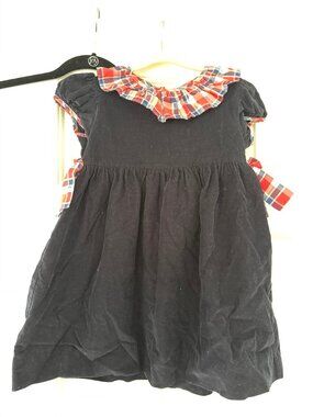Little English Navy Corduroy Dress Plaid Ruffle Collar